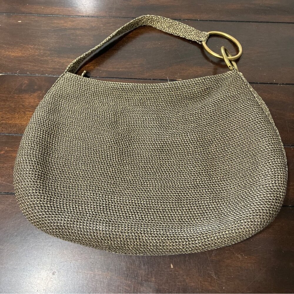 Eric Javits New York Metallic Woven Raffi Hobo Bag Brown with Gold-Ring Detail - Picture 2 of 7